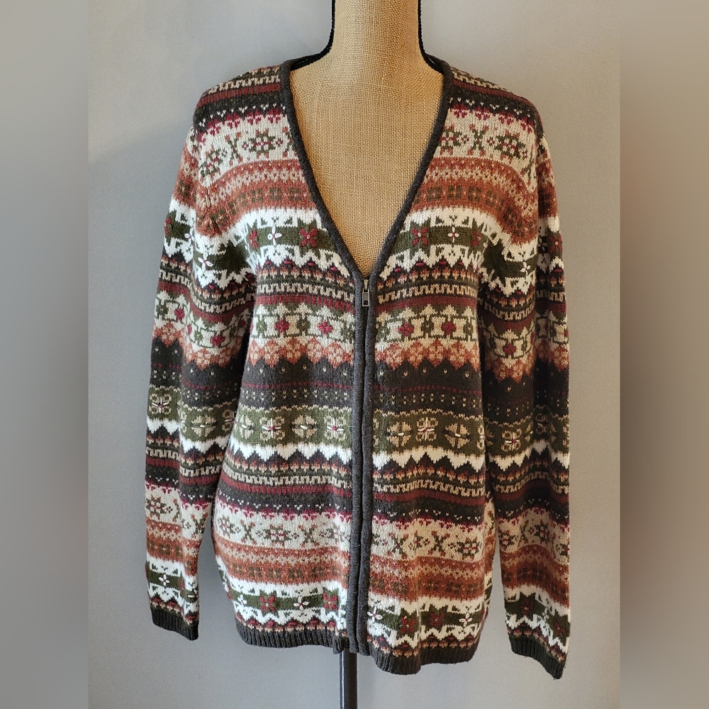 High Sierra Xlarge Raimie/Wool Knit Striped Zippered Sweater Cardigan